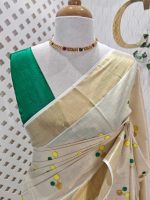 Kerala saree with interconnected coloured circles - Image 8