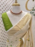 Kerala saree with interconnected coloured circles - Image 5