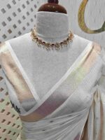 Kerala saree with rose flower plant digital print - Image 3