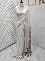 Kerala saree with rose flower plant digital print - Image 4