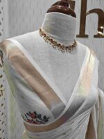 Kerala saree with rose flower plant digital print - Image 2