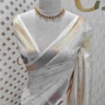 Kerala saree with rose flower plant digital print