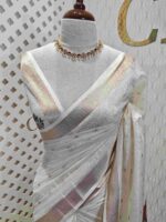 Kerala saree with rose flower plant digital print