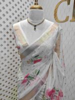 Kerala saree with big multi colour floral digital print