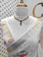 Kerala saree with big multi colour floral digital print - Image 3