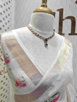 Kerala saree with big multi colour floral digital print - Image 2