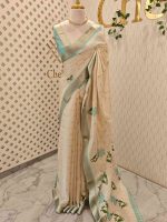 Kerala saree with floral and leafy digital print - Image 6