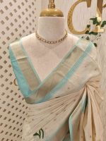 Kerala saree with floral and leafy digital print - Image 7