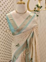Kerala saree with floral and leafy digital print - Image 5