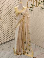 Kerala saree with floral and leafy digital print - Image 9