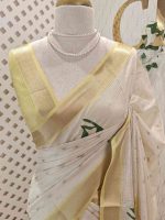 Kerala saree with floral and leafy digital print - Image 10