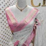 Kerala saree with floral and leafy digital print
