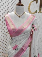 Kerala saree with floral and leafy digital print