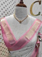 Kerala saree with floral and leafy digital print - Image 3