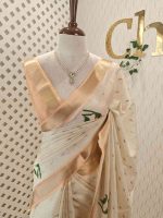 Kerala saree with floral and leafy digital print - Image 11