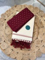 Kerala saree with polka dot and small printed blouse - Image 4