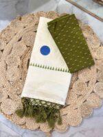 Kerala saree with polka dot and small printed blouse - Image 6