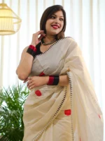 Kerala saree with polka dot and small printed blouse
