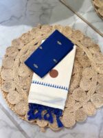 Kerala saree with polka dot and flower like buttas on blouse - Image 2