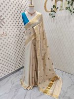 Kerala saree with interconnected coloured circles - Image 3