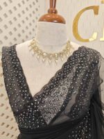 Net saree with cut beads and sequence floral work on border - Image 11