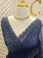 Net saree with cut beads and sequence floral work on border - Image 14