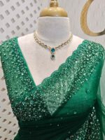 Net saree with cut beads and sequence floral work on border - Image 2