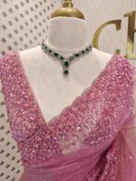Net saree with cut beads and sequence floral work on border - Image 8