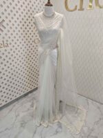 Net saree with cut beads and sequence floral work on border - Image 18