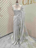 Organza with foil like embossed floral design and scallop border - Image 4
