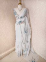 Organza with floral digital print and sequence, thread work - Image 6