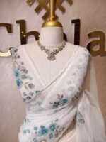 Organza with floral digital print and sequence, thread work - Image 4