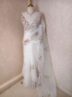 Organza with floral digital print and sequence, thread work - Image 3