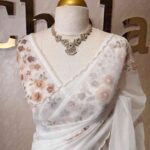 Organza with floral digital print and sequence, thread work