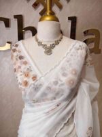 Organza with floral digital print and sequence, thread work