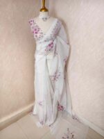 Organza with floral digital print and sequence, thread work - Image 9