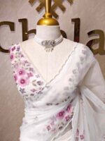 Organza with floral digital print and sequence, thread work - Image 7