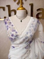 Organza with floral digital print and sequence, thread work - Image 10
