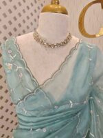 Organza with peal work scalped border with veins and flower design - Image 24