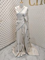 Jute silk with three flowers and leaf embroidery - Image 4