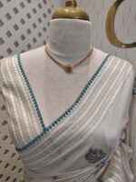 Jute silk with three flowers and leaf embroidery - Image 3