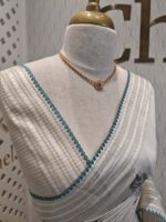 Jute silk with three flowers and leaf embroidery - Image 2
