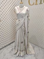 Jute silk with three flowers and leaf embroidery - Image 10