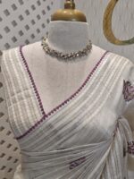 Jute silk with three flowers and leaf embroidery - Image 9