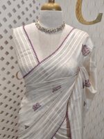 Jute silk with three flowers and leaf embroidery - Image 8