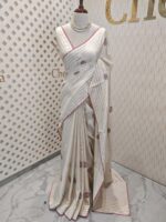 Jute silk with three flowers and leaf embroidery - Image 7