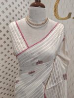 Jute silk with three flowers and leaf embroidery - Image 5