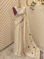 Kerala saree with big polka dots and contrast blouse - Image 24