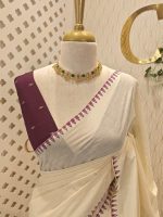 Kerala saree with big polka dots and contrast blouse - Image 23