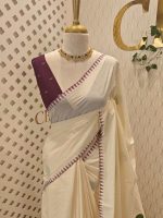 Kerala saree with big polka dots and contrast blouse - Image 22